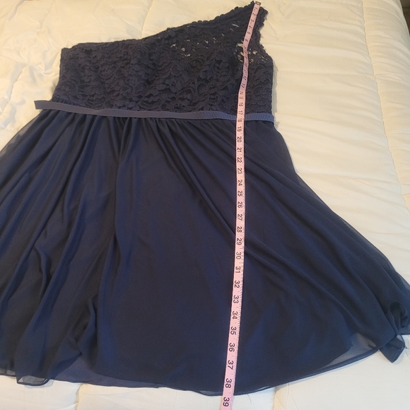 David's Bridal semi formal navy blue one shoulder dress. - Picture 11 of 15